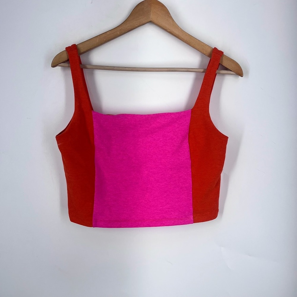 Beyond Yoga Spacedye Colorblock Crop Tank Top Pink Orange Size Large L